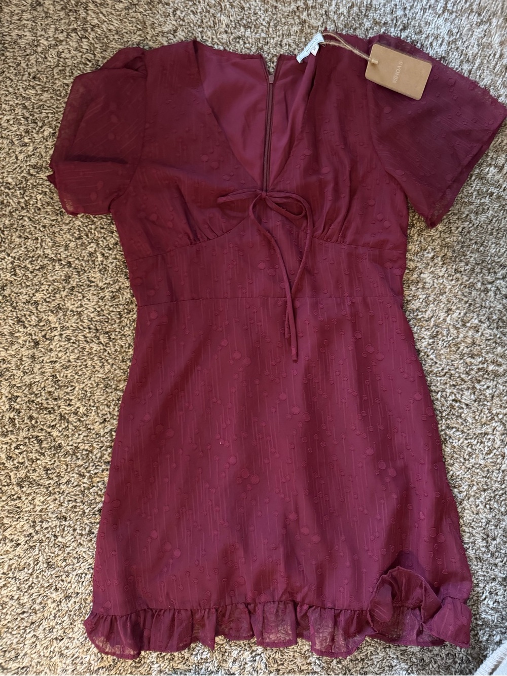 Wine Red Polka Dot Mini Dress